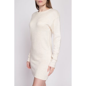 80s Evan Picone Diamond Knit Mini Sweater Dress Small Vintage Cream Angora Slouchy Long Sleeve Pullover image 4