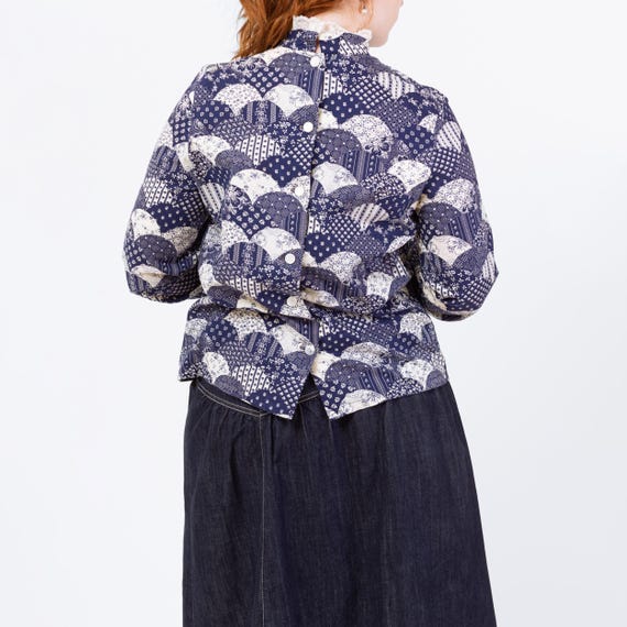 Vintage 70s Fish Scale Patchwork Print Blouse - L… - image 6