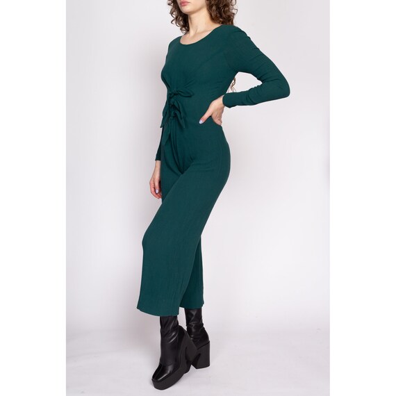 90s Grunge Emerald Green Tie Front Jumpsuit Small… - image 3