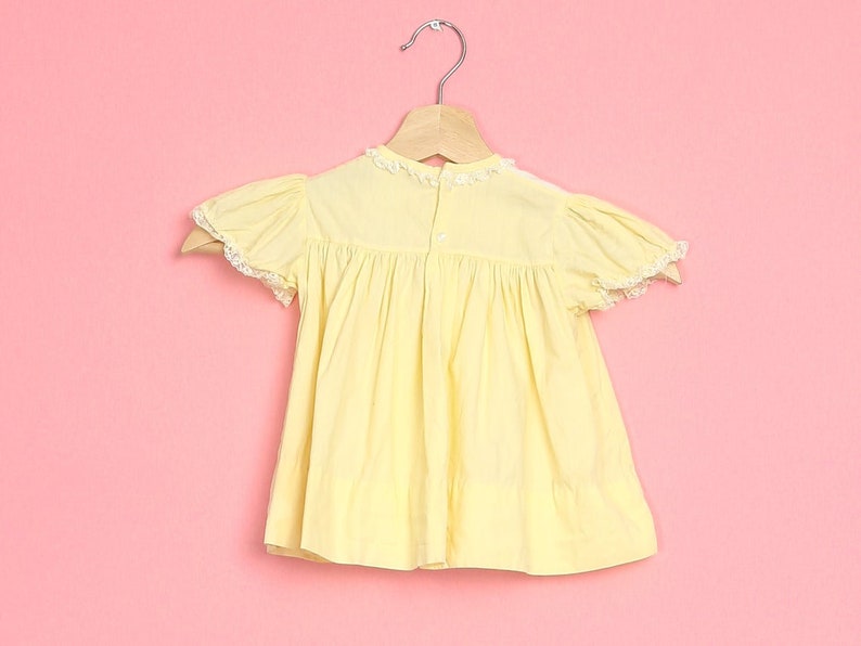 9-12 Months Vintage 60s Yellow Lace Trim Baby Girl Dress