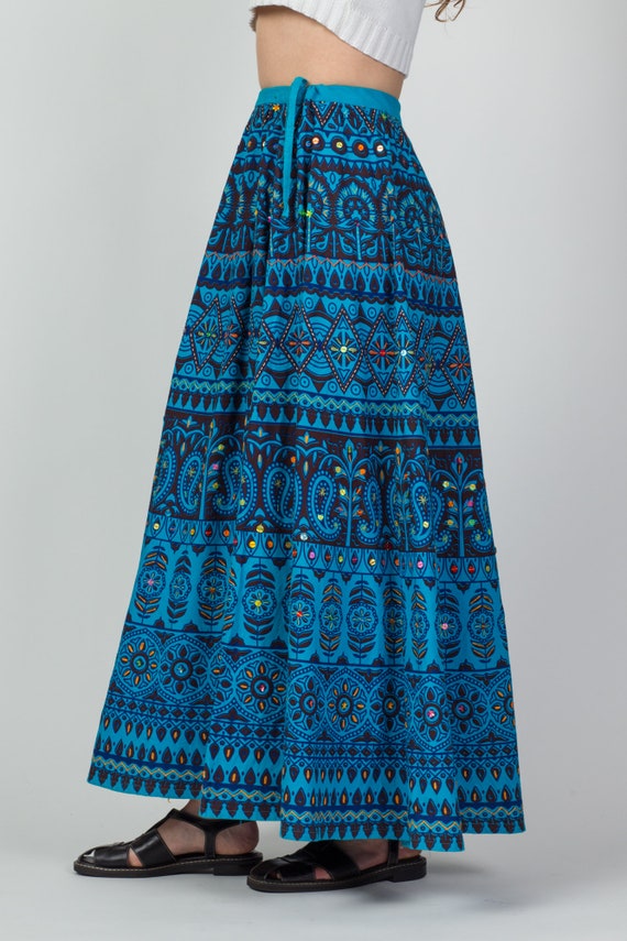 Vintage 70s Blue Indian Block Print Skirt Small t… - image 3