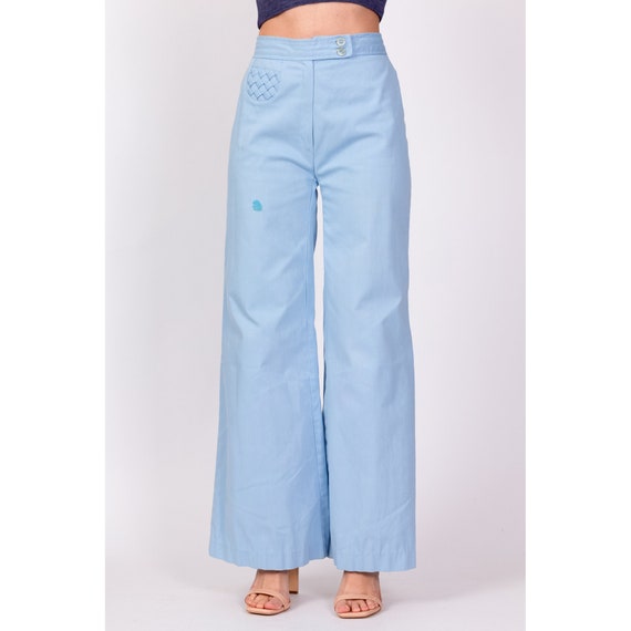 70s Baby Blue Woven Pocket Flared Pants Extra Sma… - image 2