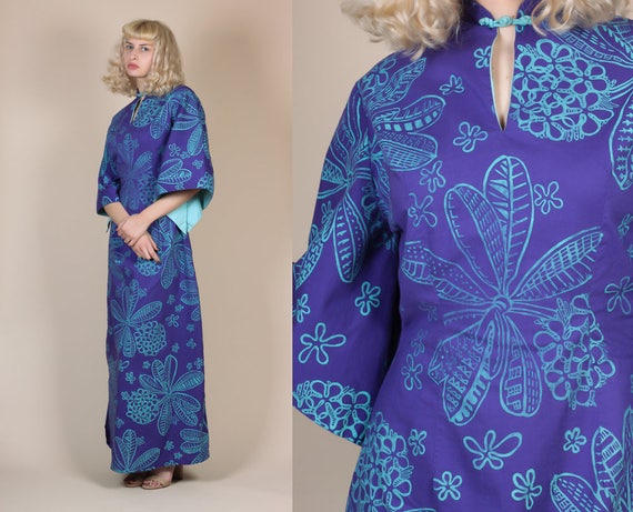 1940s Hawaiian Kimono Sleeve Pake Muu Caftan - Med