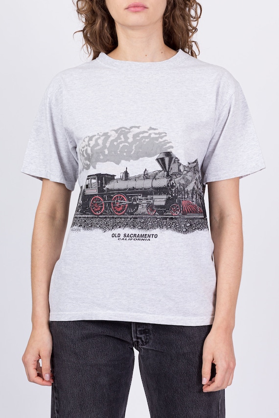 90s Old Sacramento Train Wraparound Graphic Tee U… - image 2