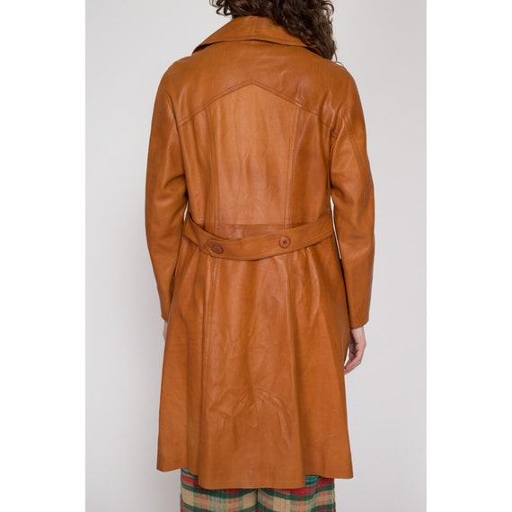 Large 70s Caramel Brown Long Leather Jacket | Vin… - image 5