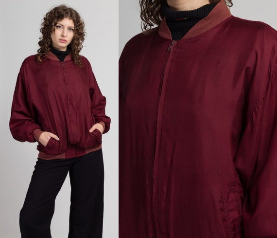 80s Maroon Silk Bomber Jacket - Men's Small | Vint