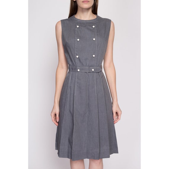 60s Grey Double Breasted Fit & Flare Dress Small … - image 2