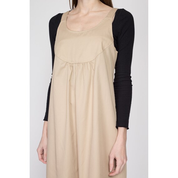 Medium 70s Khaki Midi Pinafore Tent Dress | Vinta… - image 6