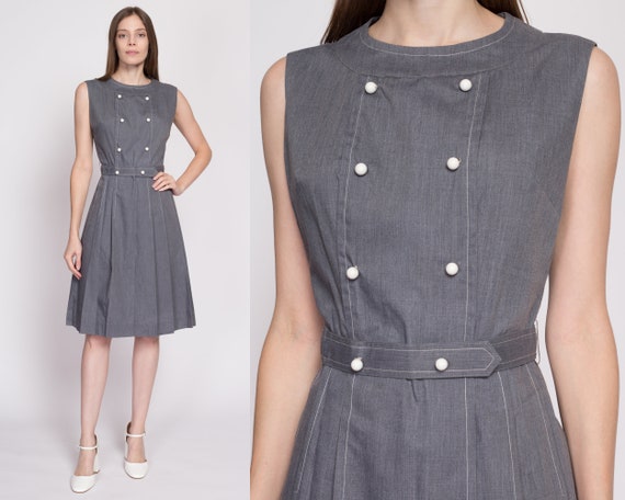 60s Grey Double Breasted Fit & Flare Dress Small … - image 1