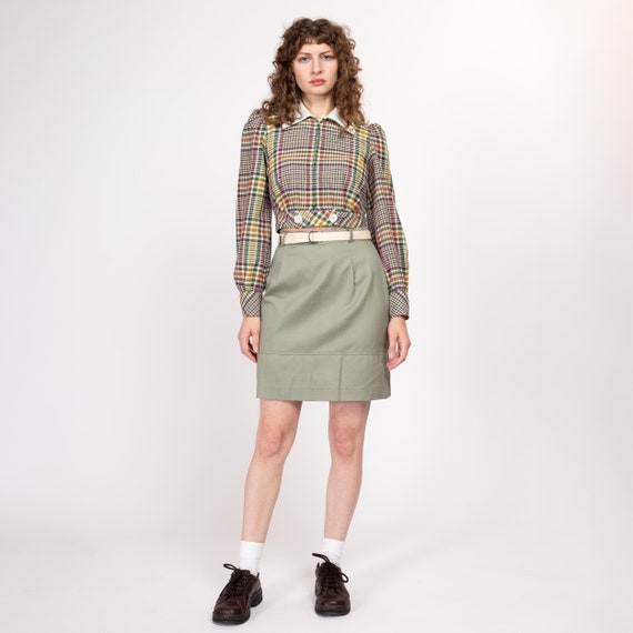Medium 70s 80s Sage Green Belted Mini Skirt 29 Vintage Secretary A Line Miniskirt Etsy