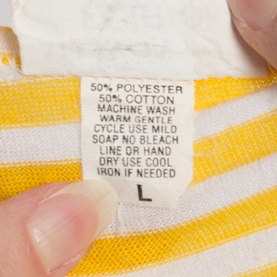 Large 80s Yellow Striped Button Up Crop Top | Ret… - image 7
