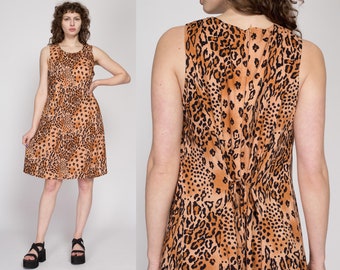 1X 90s Leopard Print Mini Tank Dress | Vintage Grunge Sleeveless Sundress