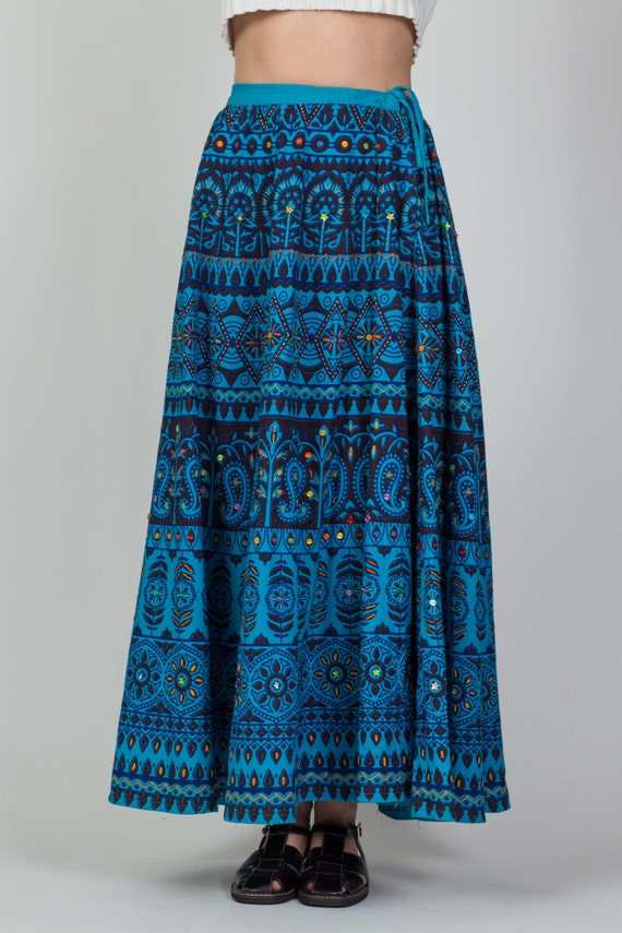 Vintage 70s Blue Indian Block Print Skirt Small t… - image 2