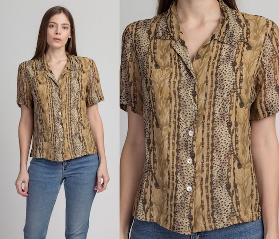 Vintage Silk Baroque Animal Print Shirt Medium | … - image 1