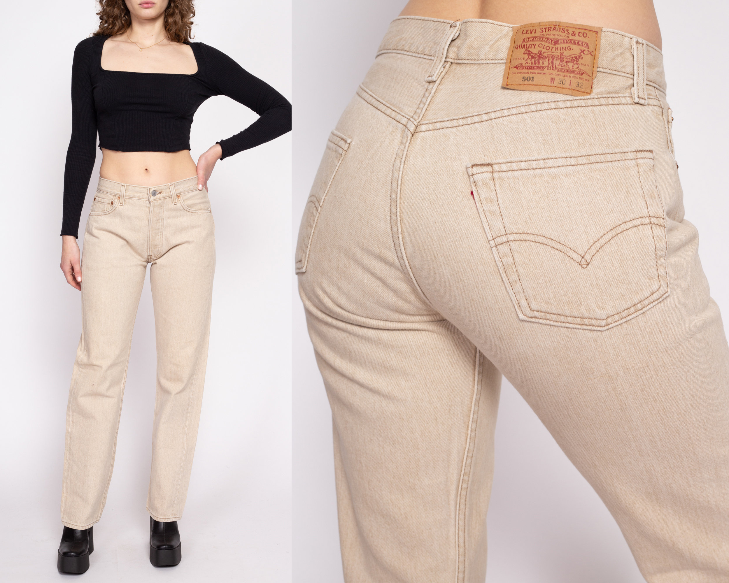 Vintage Levis Beige Jeans 29 Waist Unisex 90s -