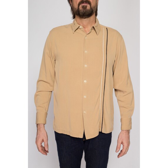 Medium 90s Geoffrey Beene Tan Ribbed Silk Shirt |… - image 3