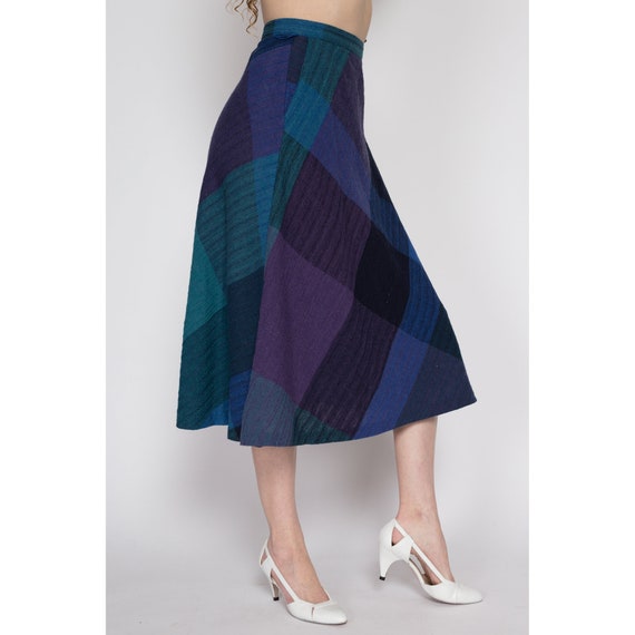 Medium 70s Dark Plaid A Line Midi Skirt 28" | Vin… - image 4