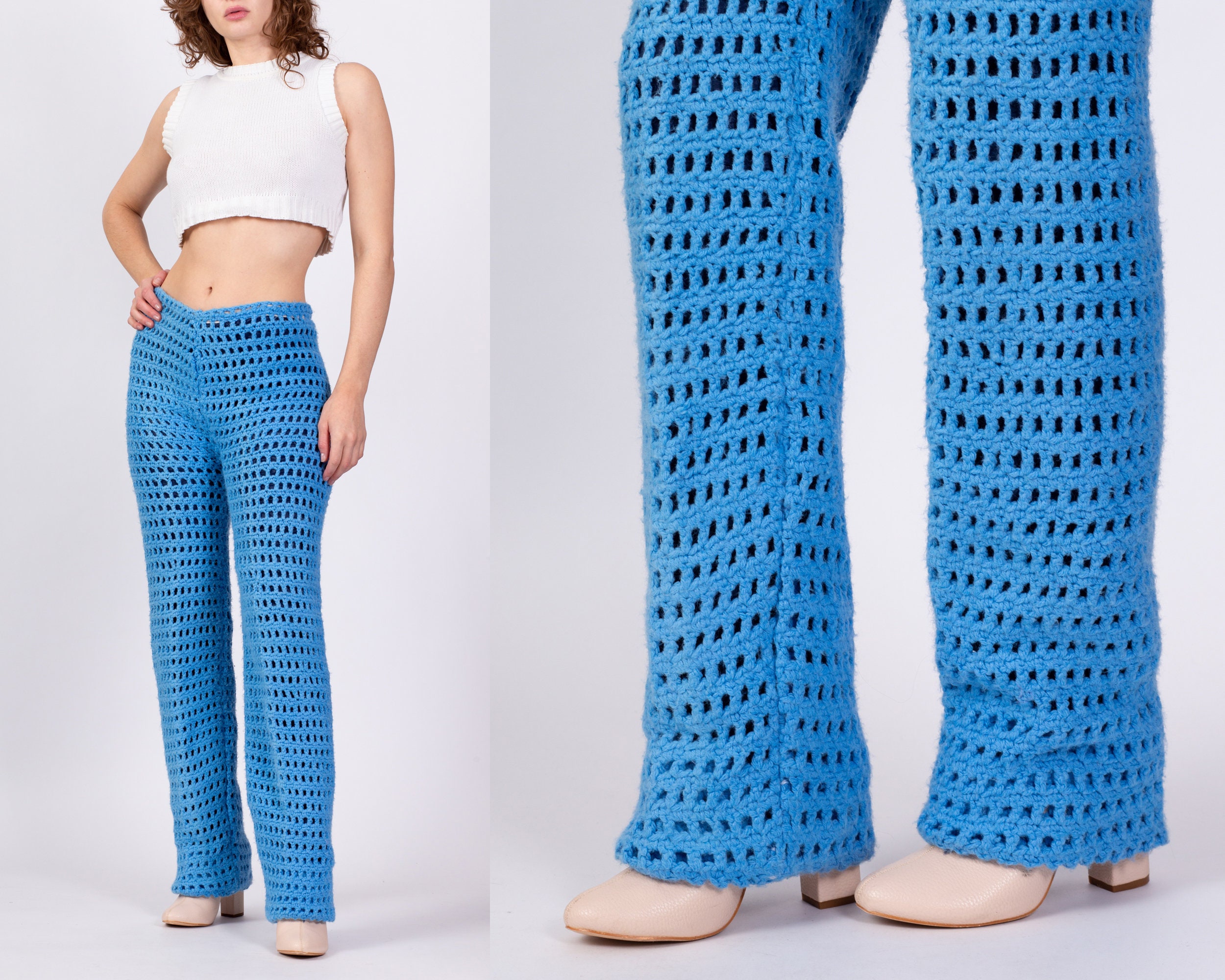 Sm-Med 70s Blue Crochet Pants As Is Vintage High Waisted - Etsy 日本