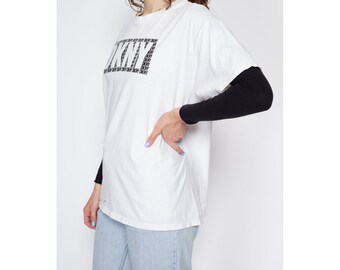 90s DKNY T Shirt - Extra Large | Vintage White Logo Graphic Tee - Etsy