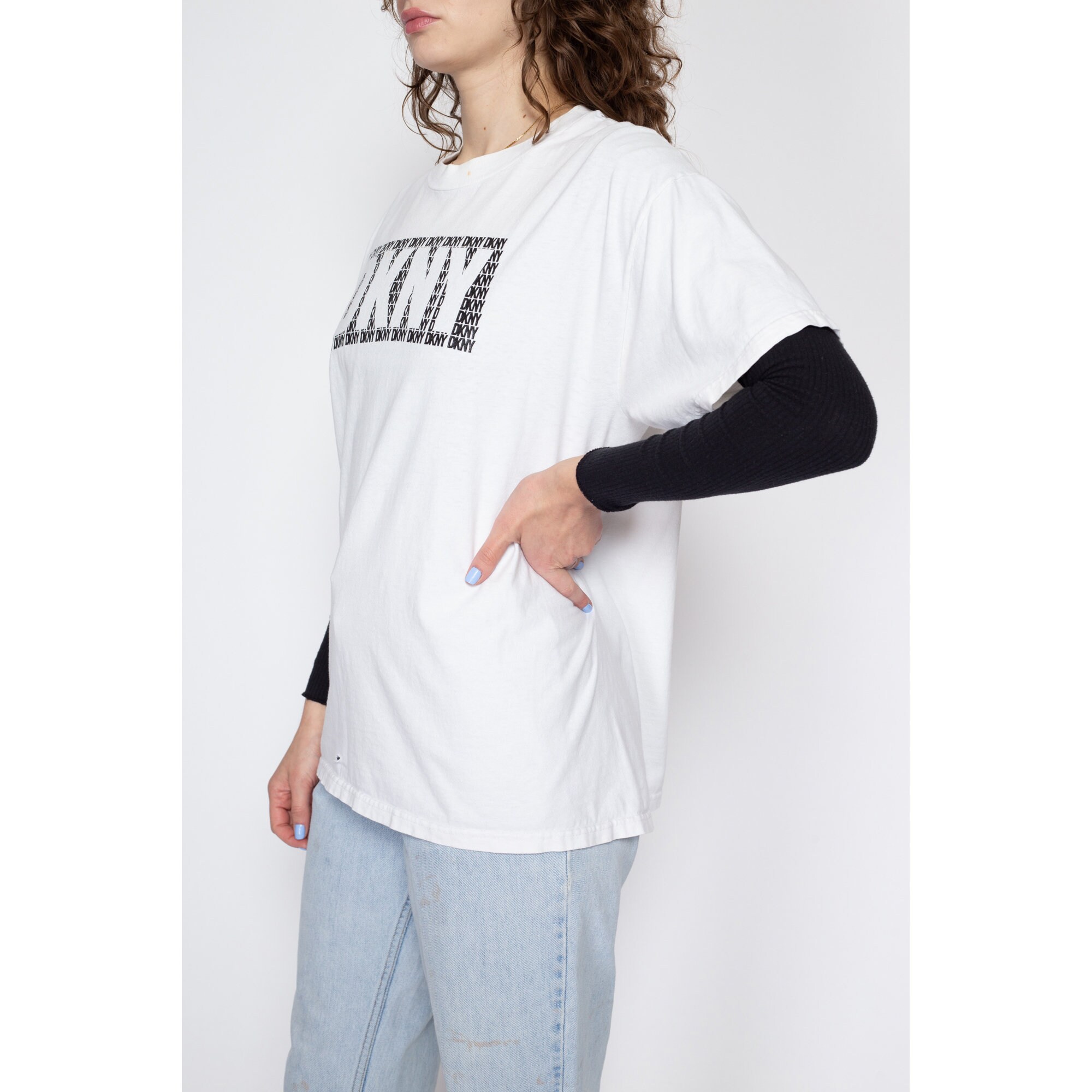 90s DKNY T Shirt - Extra Large | Vintage White Logo Graphic Tee - Etsy