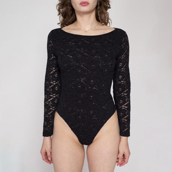 Black lace one piece bodysuit deals