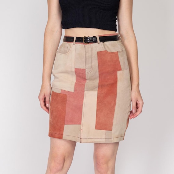 Medium Suede Patchwork Mini Skirt | Vintage High … - image 1