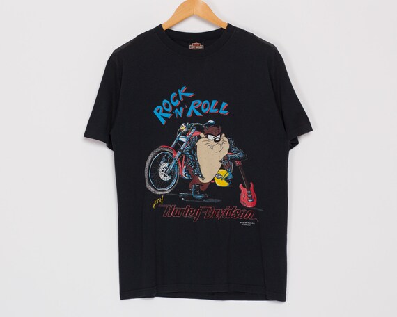 Camiseta grande Taz Rock N Roll Harley Davidson de los anos 90 Camiseta motociclista con grafico de rayas negras vintage Etsy Mexico