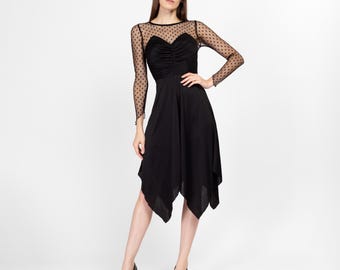 chinese dress ladies Black Pom Pom Hanky Hem Dress