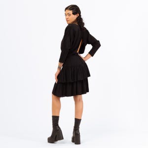 mini silk black dress Elara | Black Satin Plunge-Neck Mini Dress