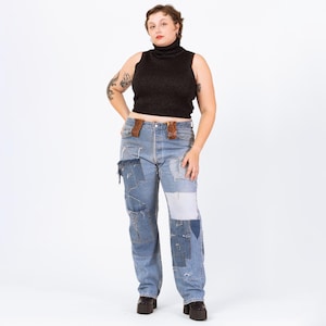 Vintage Y2K Dolce & Gabbana Patchwork Jeans - 1X | 2000s Designer Jeans, Plus Size Jeans, Leather Trim Distressed Denim Made In Italy
