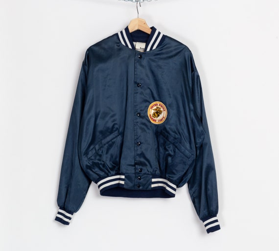 80s US Marine Corps Satin Snap Button Jacket Men s Large Women s