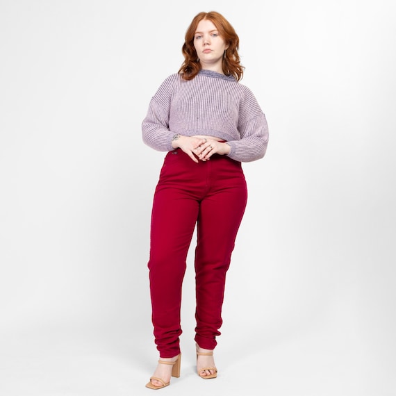 Vintage 80s Raspberry Red High Waisted Curvy Jeans - Large, 30.5" Waist | Chic Denim Tapered Leg Mom Jeans