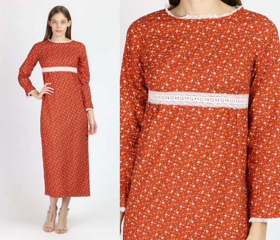 60s Calico Floral Prairie Dress - Extra Small | Vi