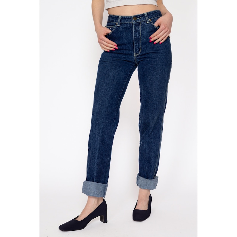 XXS 80s Sergio Valente Mid Rise Jeans Vintage Dark Wash Denim Tapered Leg Long Inseam Jeans image 2