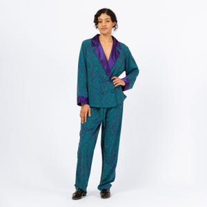 Vintage 90s Victoria&#39;s Secret Pajama Shirt & Pants Set - Small | Teal Purple Paisley Satin Trim Loungewear, Matching Two Piece Outfit