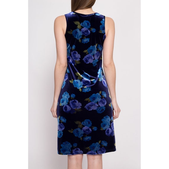 90s Y2K Blue Floral Velvet Dress Extra Small | Vi… - image 5