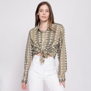Large 70s Cheetah Novelty Print Disco Shirt Men&#39;s | Vintage Pointed Collar Long Sleeve Button Up Top