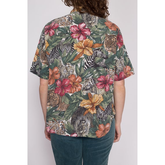 Medium 90s African Animal Tropical Floral Shirt |… - image 6