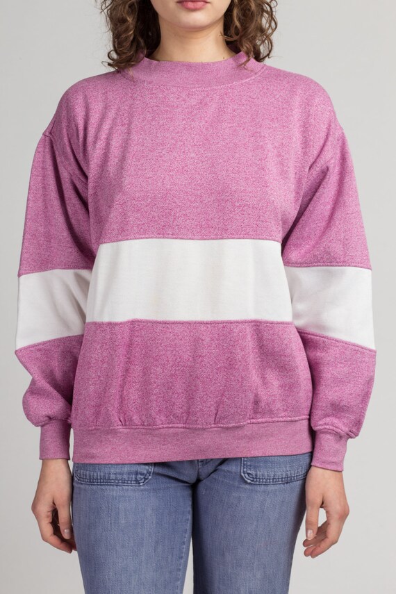 80s Pink \u0026 White Striped Sweatshirt Men 