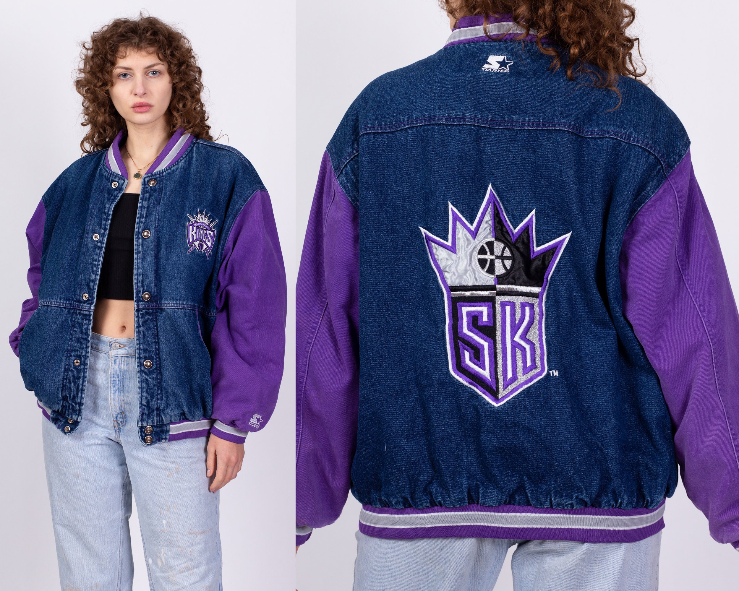 90s Sacramento Kings Denim Starter Jacket Men s Large Vintage NBA Basketball Snap up Varsity Coat Etsy Ireland