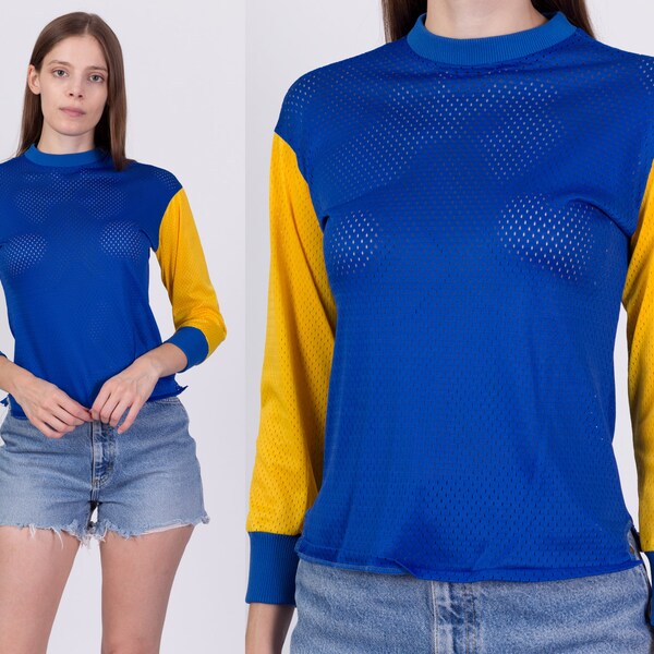 80s Malcom Smith Motocross Racing Jersey Petite XS | Vintage Sheer Mesh Color Block Dirt Bike Shirt