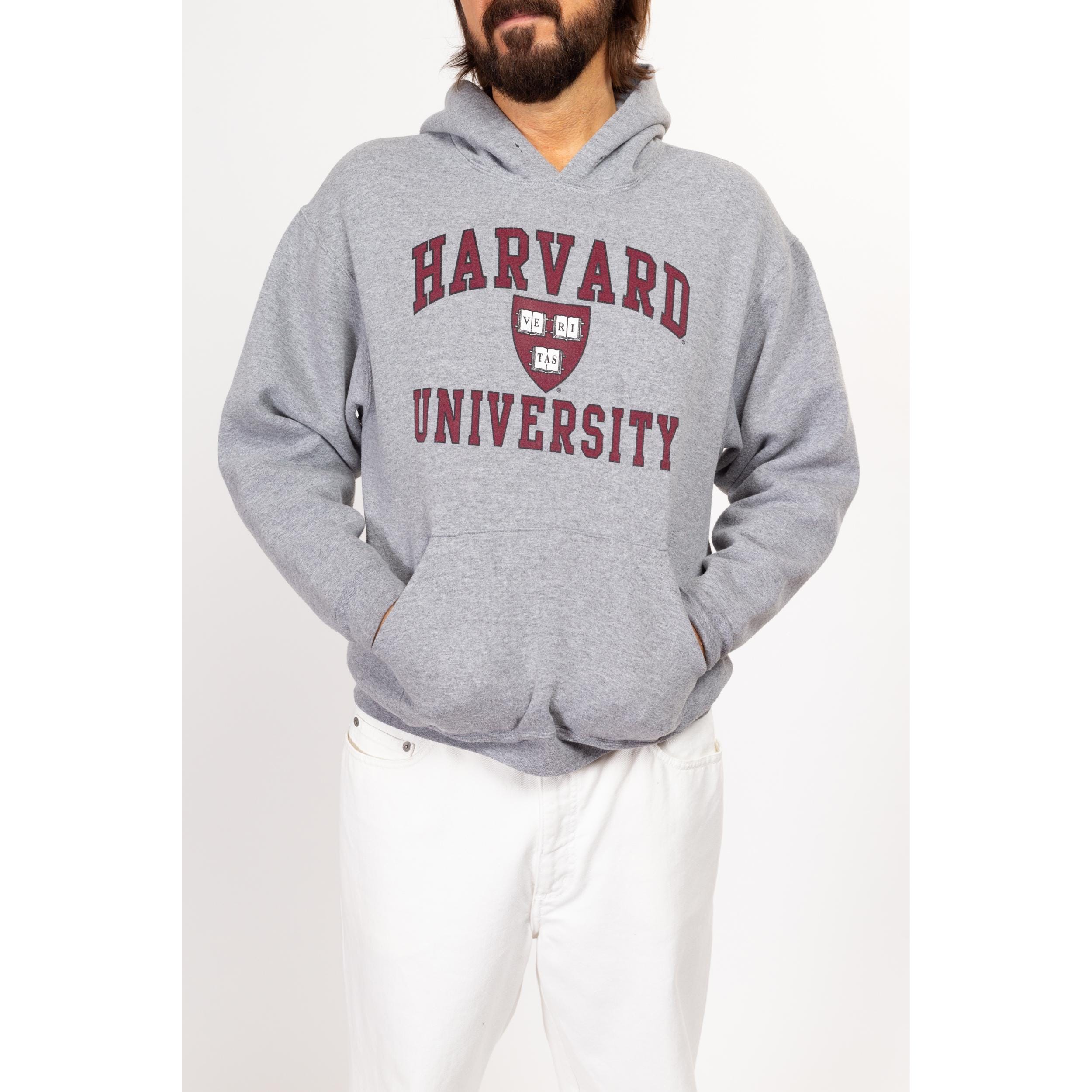 Med-lrg 90s Harvard University Hooded Sweatshirt | Vintage Heather
