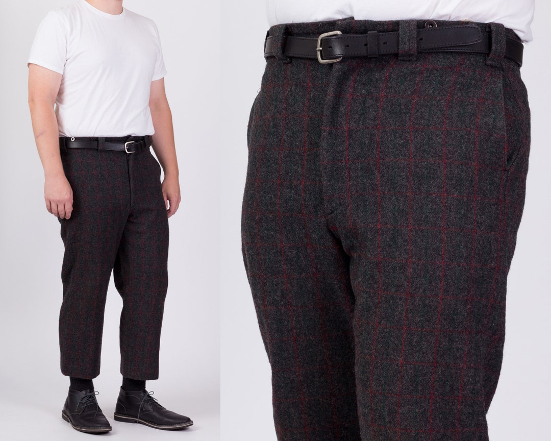 60s 70s Wool Plaid Hunting Pants Men's Large, 38 Waist Vintage Woolrich