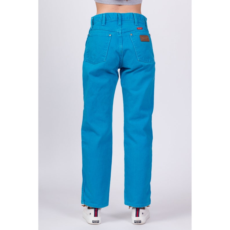Vintage Wrangler Bright Blue High Waisted Jeans Small, 26 80s 90s Denim Straight Leg Mom Jeans image 5