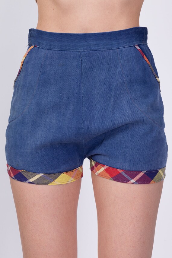 50s 60s Plaid Trim Jean Pinup Shorts Extra Small, 25"… - Gem