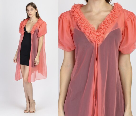 60s Sheer Puff Sleeve Peignoir Robe - Small to Med