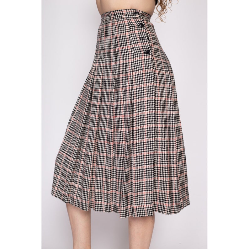 80s Houndstooth Pleated Midi Skirt Extra Small, 24 Vintage Micki Wool Blend High Waist Preppy Schoolgirl Skirt image 3