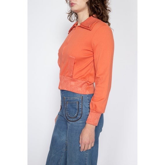 Medium 70s Peach Cropped Sweatshirt Top | Vintage… - image 3