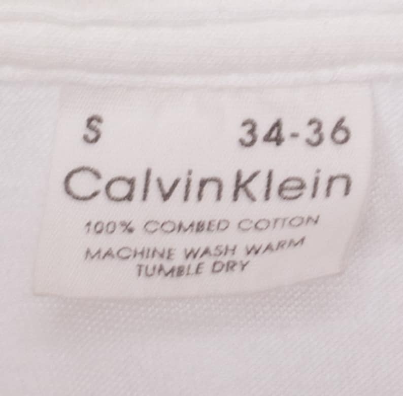 Small 80s Calvin Klein Blank White T Shirt Unisex Vintage Single Stitch Plain V Neck Tee Threadbare Undershirt image 6