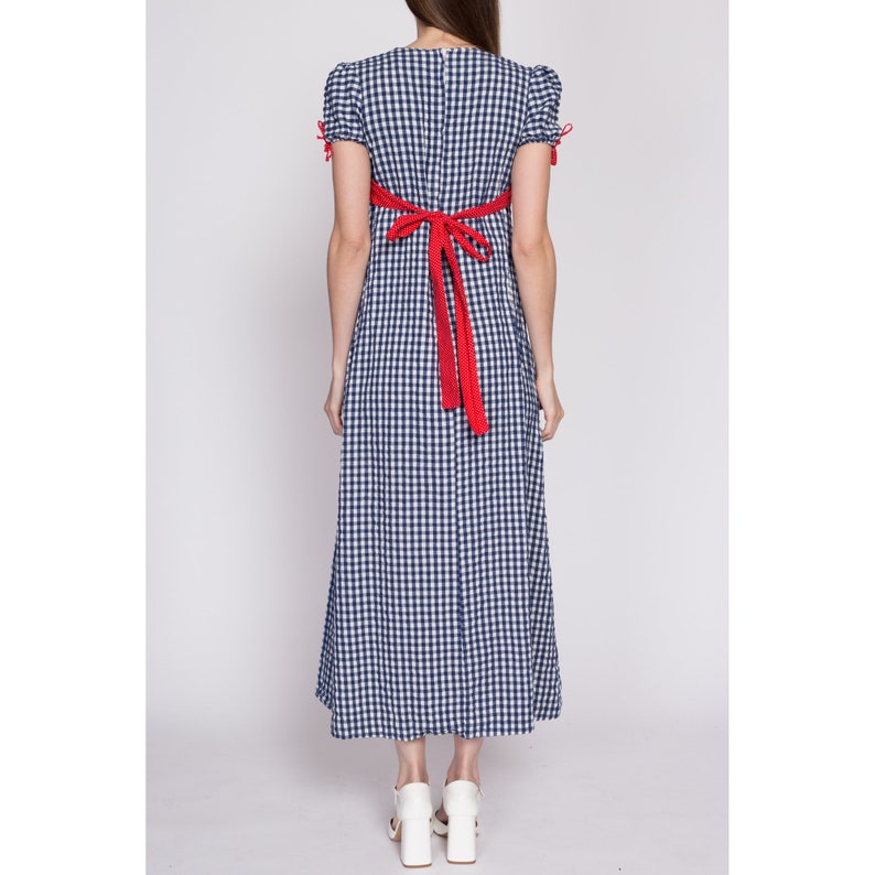 Petite Small 60s Gingham Prairie Maxi Dress Vintage Red White Blue Boho A Line Cottagecore Lace Apron Dress image 5